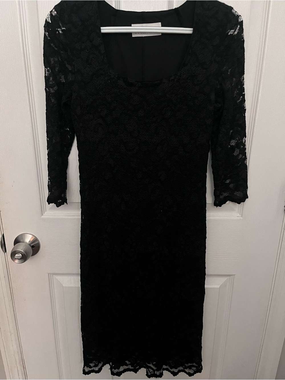 Black Lace Sheath Dress with Three-Quarter Sleeves